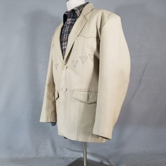 Oscar Piel leather blazer sport coat jacket men's Large Beige 2 tone Western - Picture 8 of 16